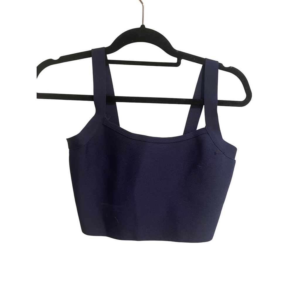 Rivir Navy Blue Bandage Crop Top Wide Strap Scoop Neck Side Zip Size M